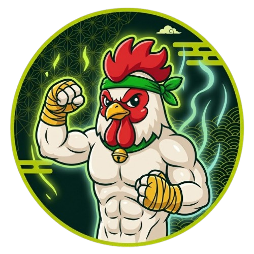 The Koke Coin mascot, a rooster with one paw raised